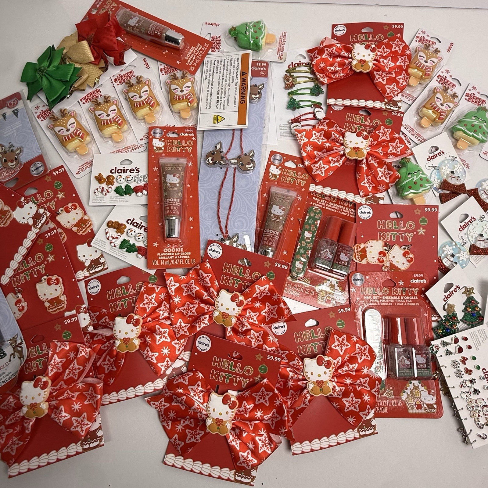 Lot Hello Kitty Earrings Bow Lipgloss Keychain Christmas Stocking Stuffers Gift