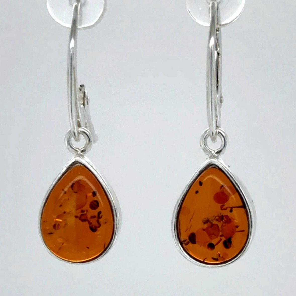 Cognac / Brown BALTIC AMBER Drop Leveback Earrings 925 STERLING SILVER #1652e