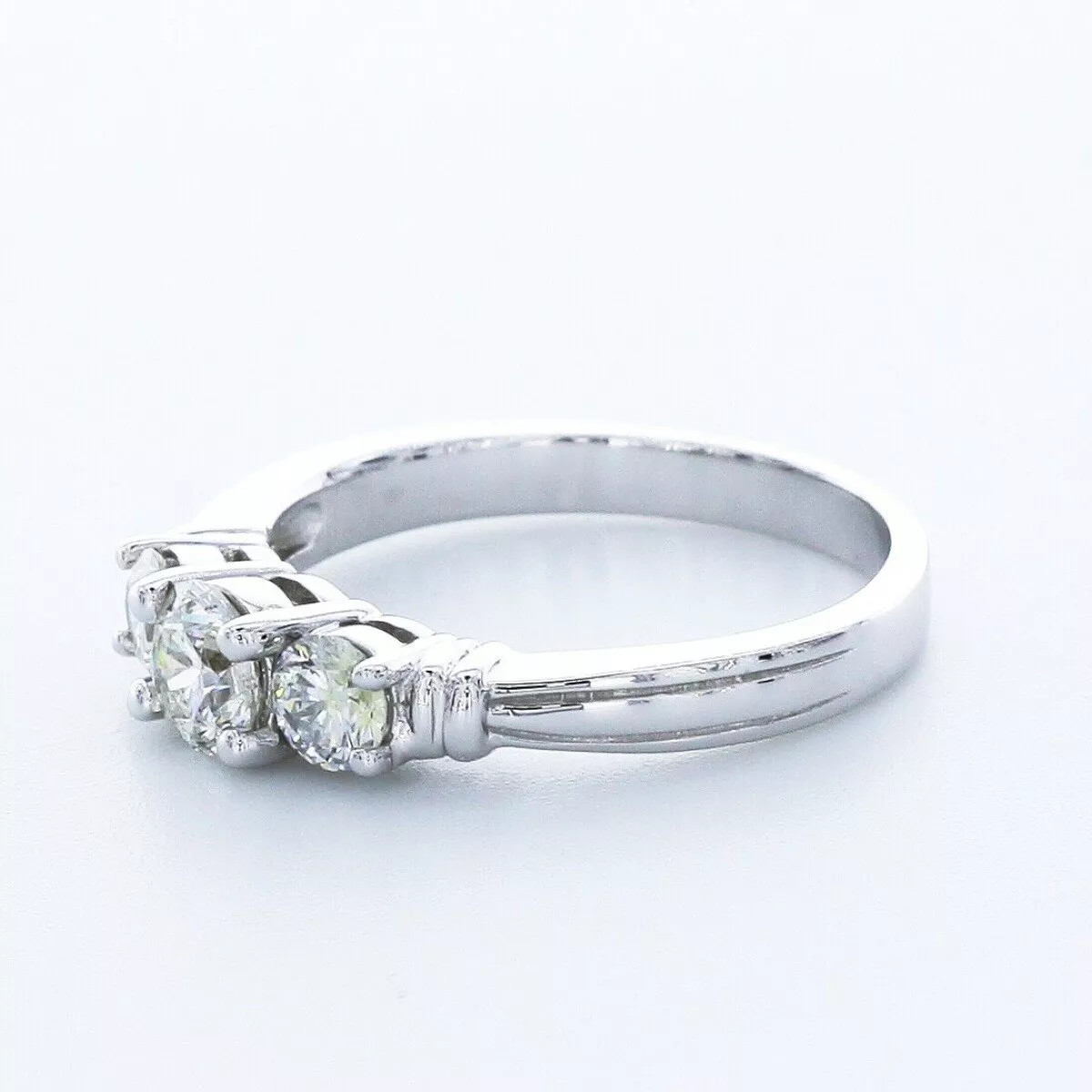 Three Stone Engagement Ring 14K Gold Vintage Round 1.46 CT Natural Diamond J VS2