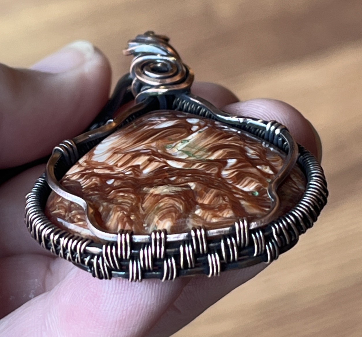 Redwood Opal (Opalized Silica) ~ Handmade copper wire wrapped pendant 7r