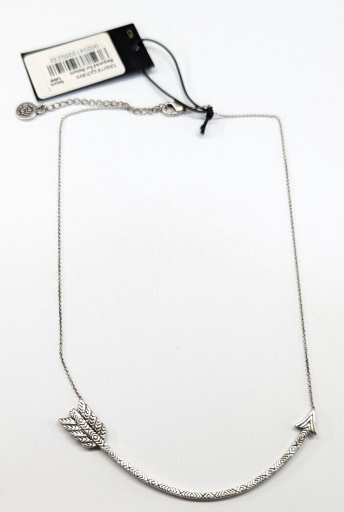 House of Harlow Silver Tone Rhinestone Curved Arrow Pendant Adjustable Necklace