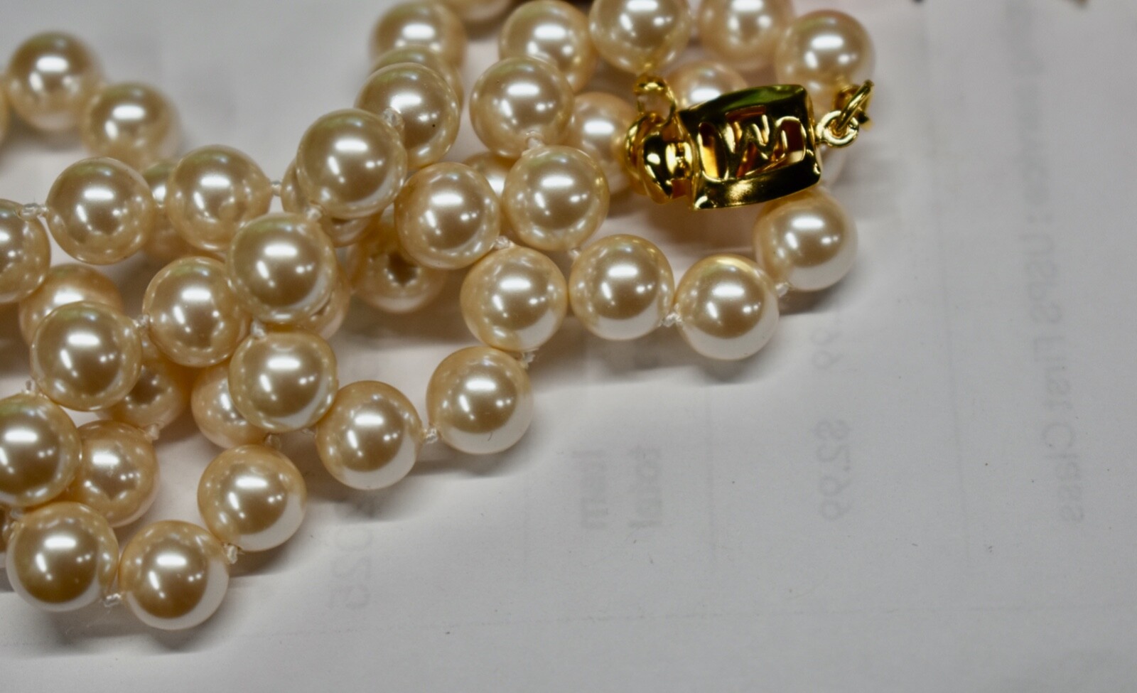 NOS MONET FAUX GLASS 8mm PEARL STRAND 19.5 INCH + goldtone clasp EXCELLENT