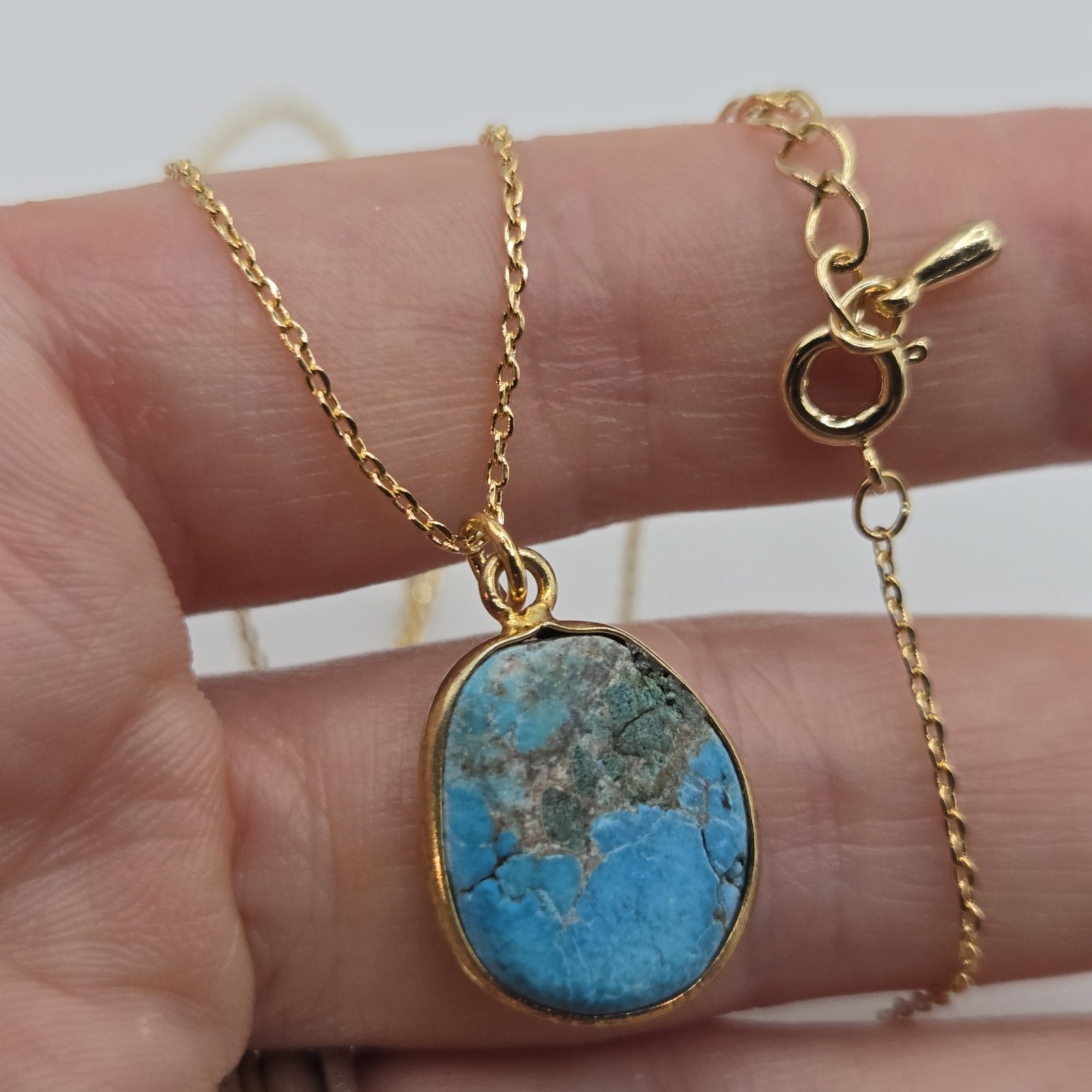 Gold Dainty Turquoise Wire Wrapped Charm Necklace Boutique Brand 16K Plate Brass