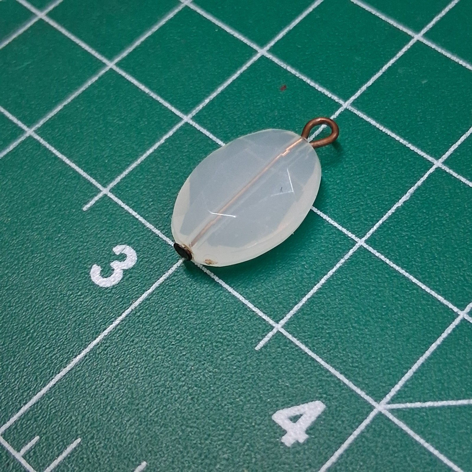 Vintage Milky Transparent Plastic White Faceted Oval Bead Pendant
