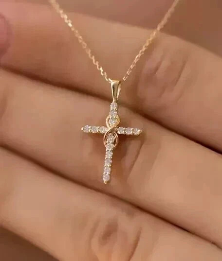 925 Silver Cross Engagement Women’s Pendant 2.00Ct Round Cut Lab Created Diamond