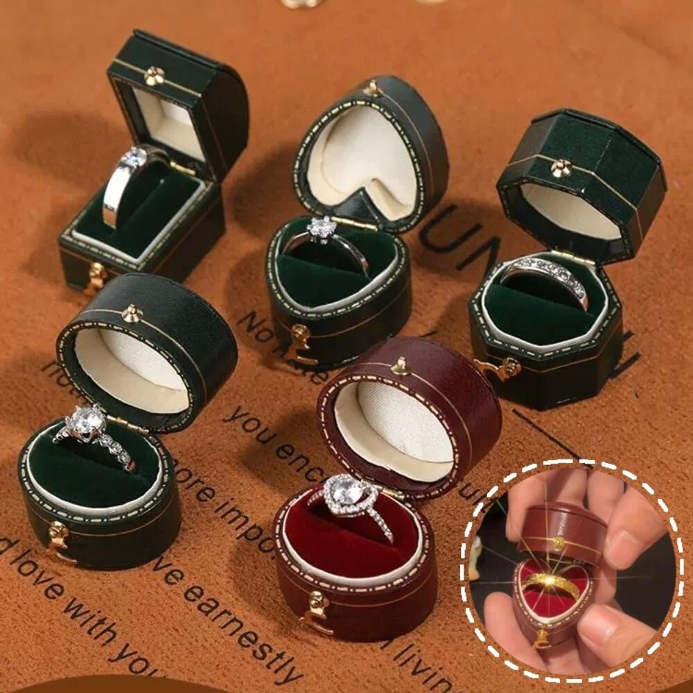 Luxury Vintage Leather Ring Boxes Engagement Wedding Ring Box Jewellery Case