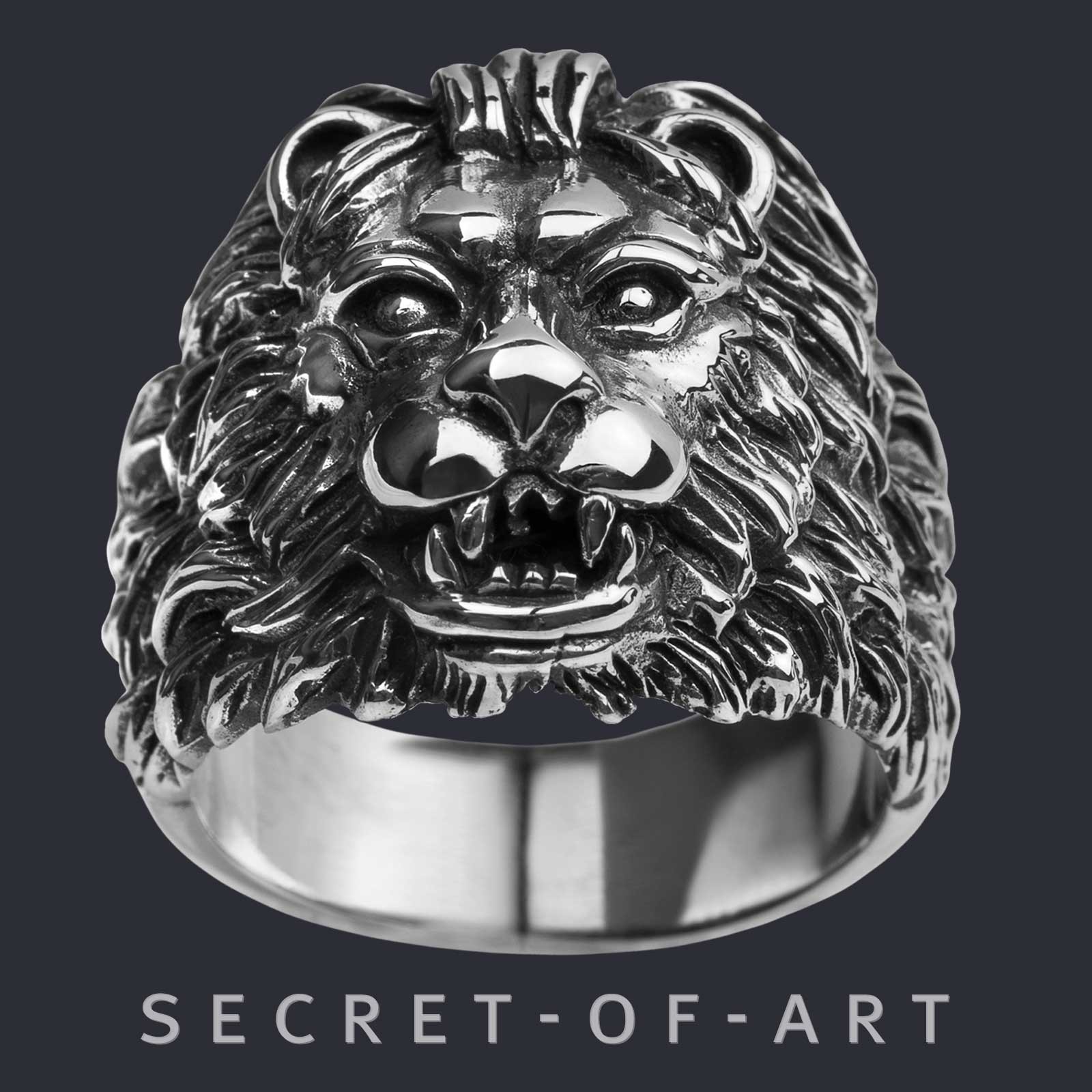 Lion head Ring Silver 925 Silver Biker Goth Rock Mens jewelry gift US-size 8-13