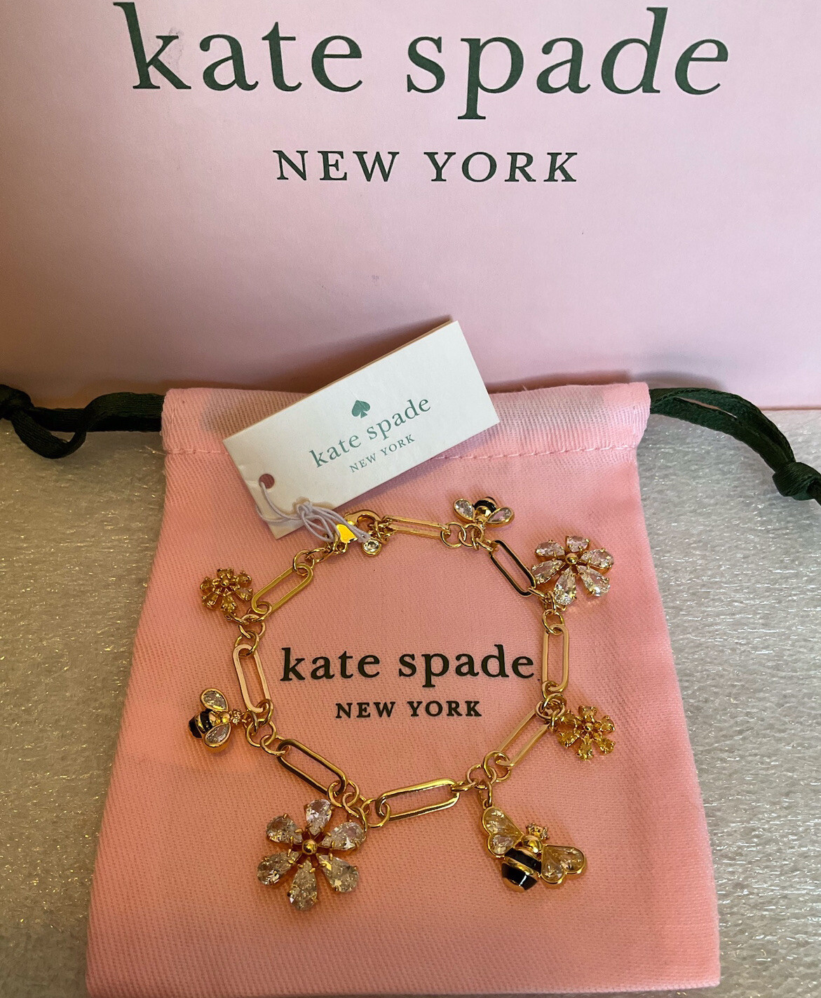 Kate Spade New York 12K Gold Plated Metal All abuzz stone bee charm bracelet
