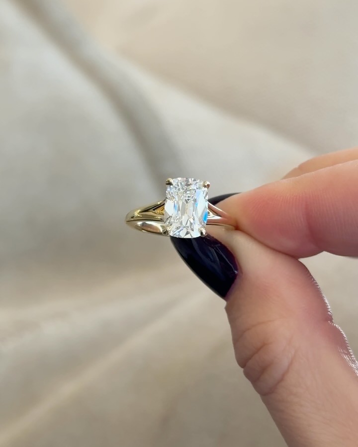 3.59 Ct Cushion Lab Grown Diamond Luxury Engagement Ring Solid 18K Yellow Gold