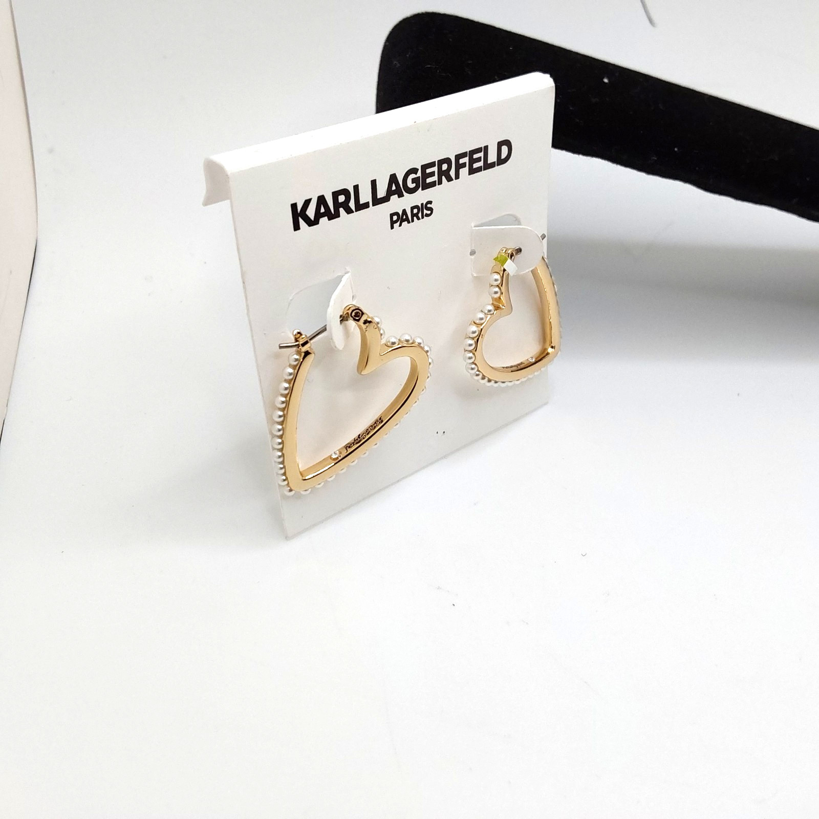Karl Lagerfeld Paris Gold Heart Shaped Hoop Earrings Adorned With Faux Pearls