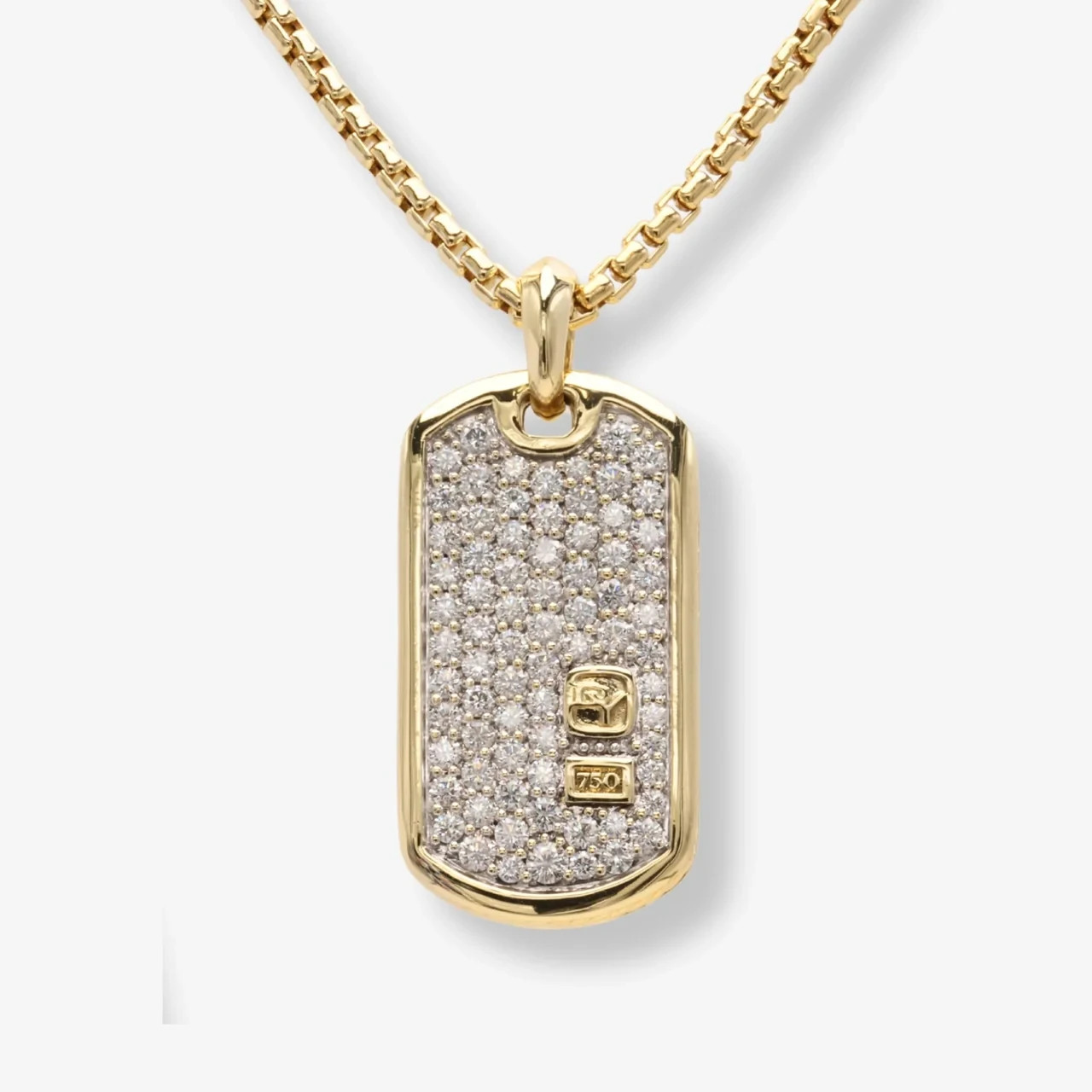 David Yurman Diamond Dog Tag Pendant 35mm & Necklace 26in 18K Yellow Gold