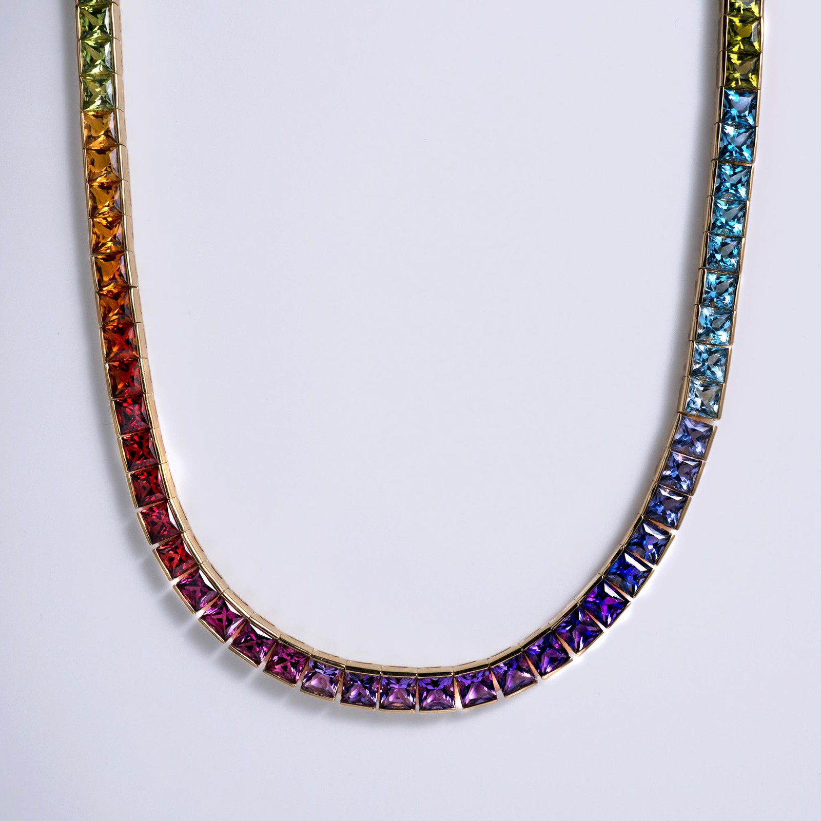 Estate 33.50 Carats Multi-Gemstone Rainbow Necklace