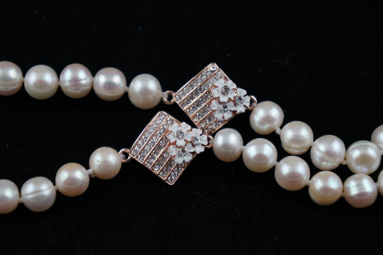 Baroque 33 inches long 8-9 mm White Pearl Necklace with Double Ornaments