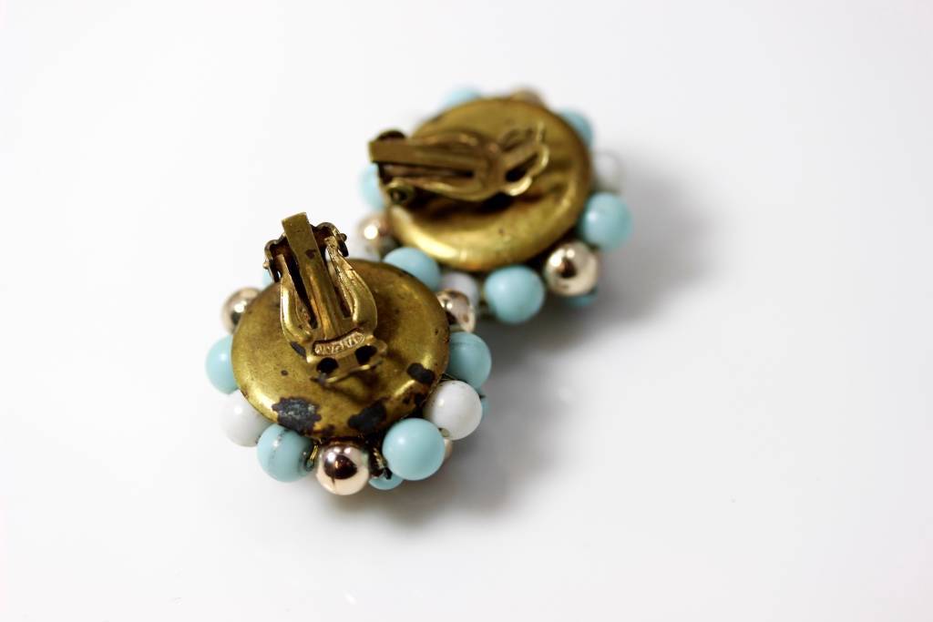 Vintage Blue, White Silver & Gold Japan Necklace & Earrings Set 48″ – 6909
