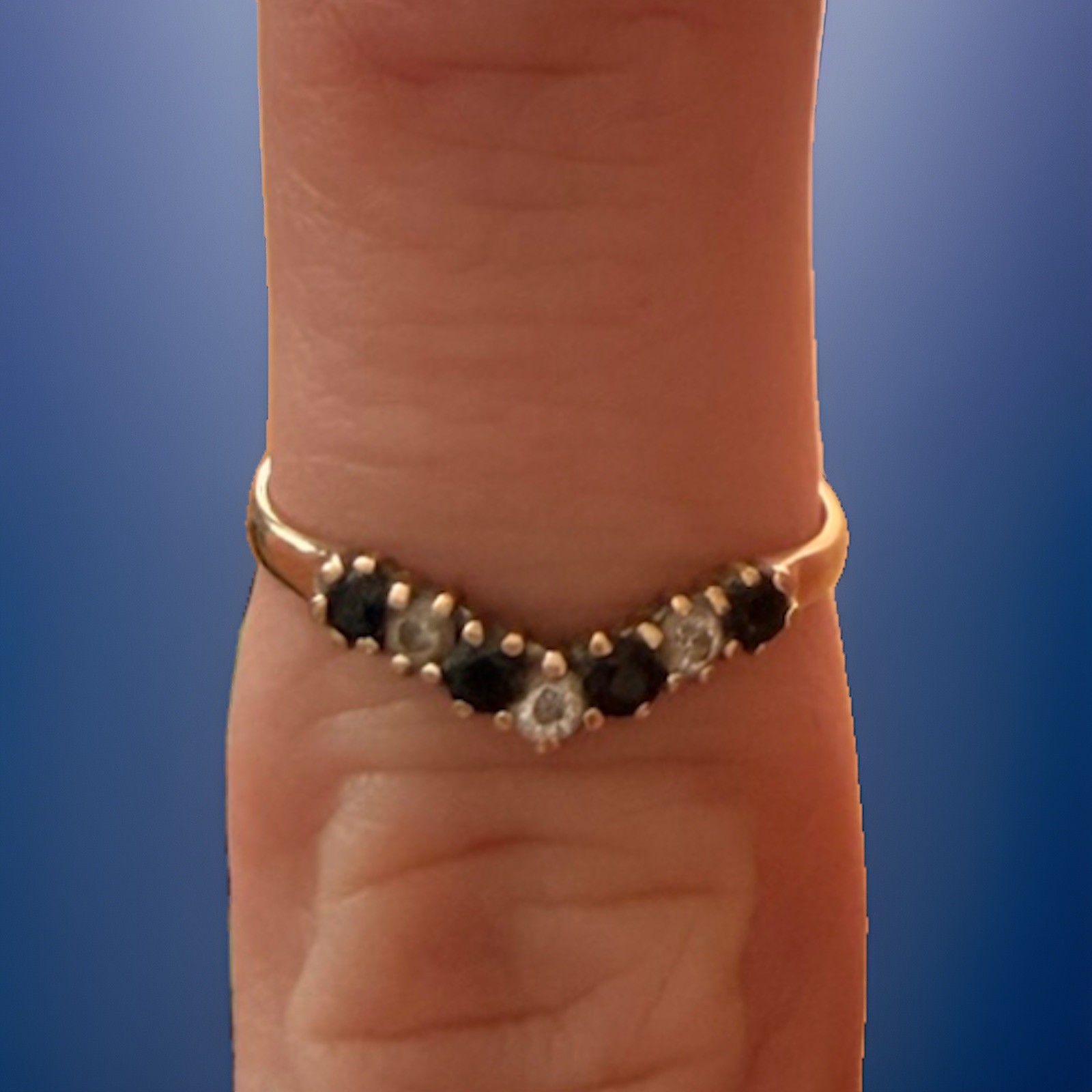 Vintage Gold Cubic Zirconia and Sapphire Ring 9ct Size L