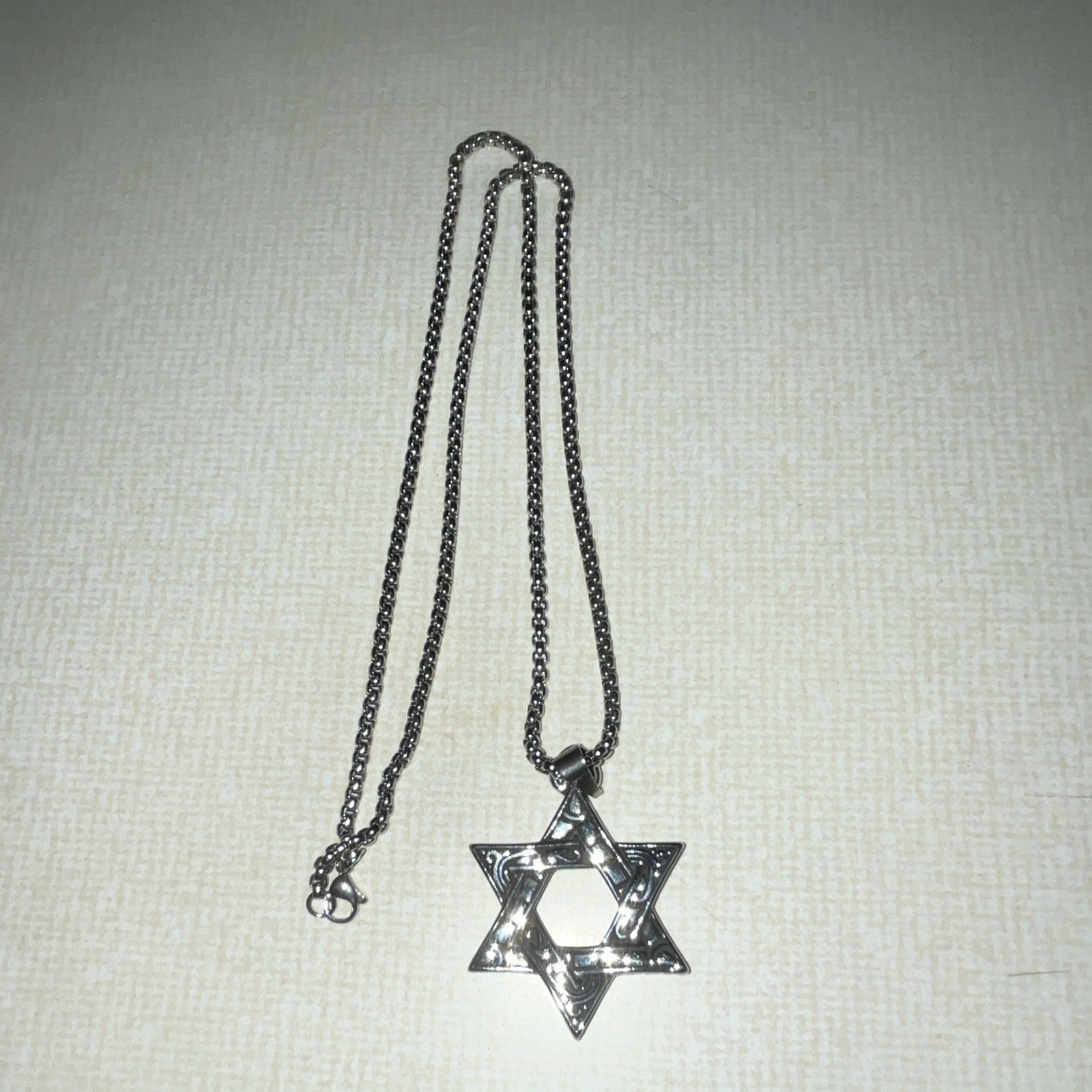 Silver Tone Star of David Star Charm Pendant Necklace Metal Ball/Bead Chain