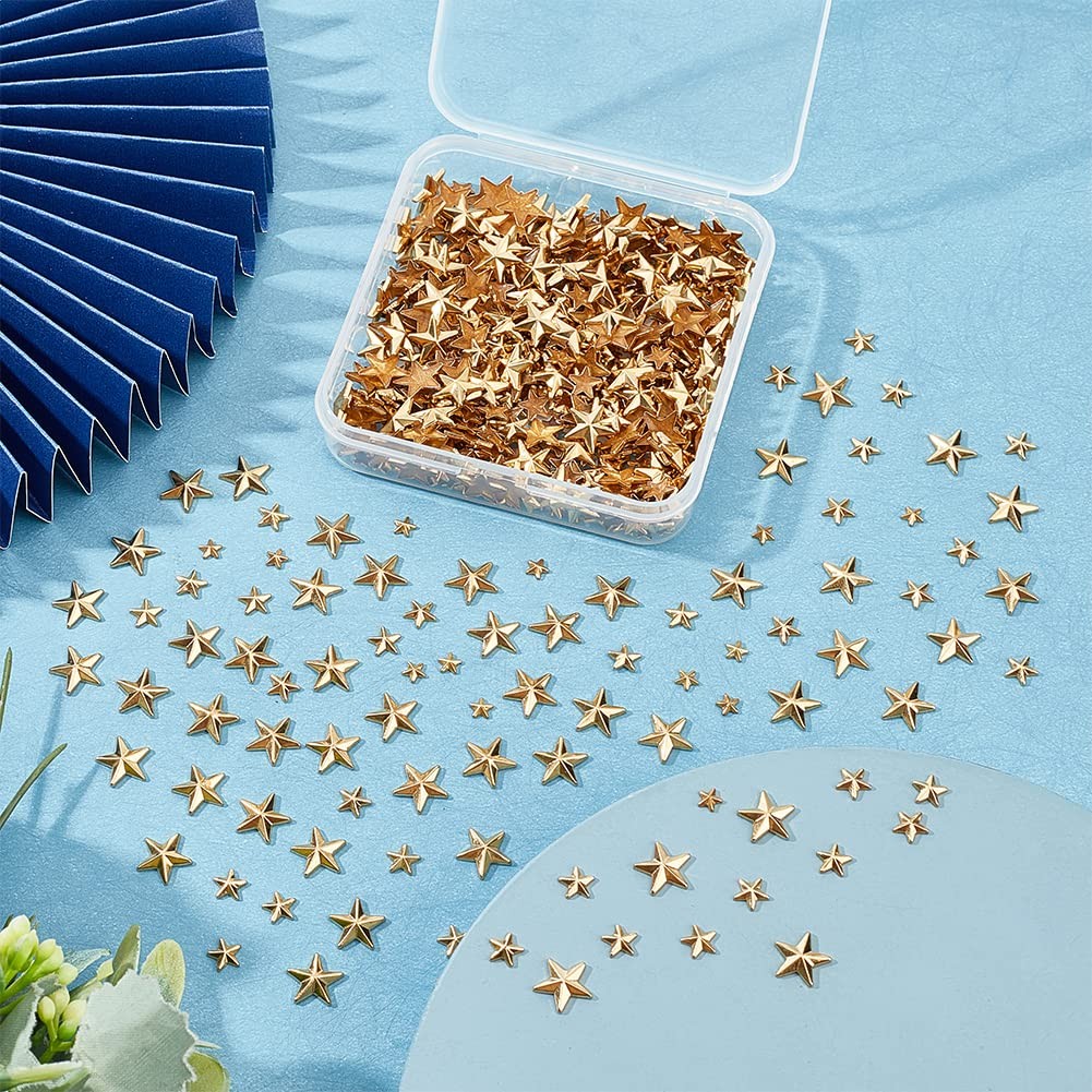 600 PCS Star Hotfix Iron On 4mm 6mm 10mm Rhinestone Appliques Metal Stud Gold