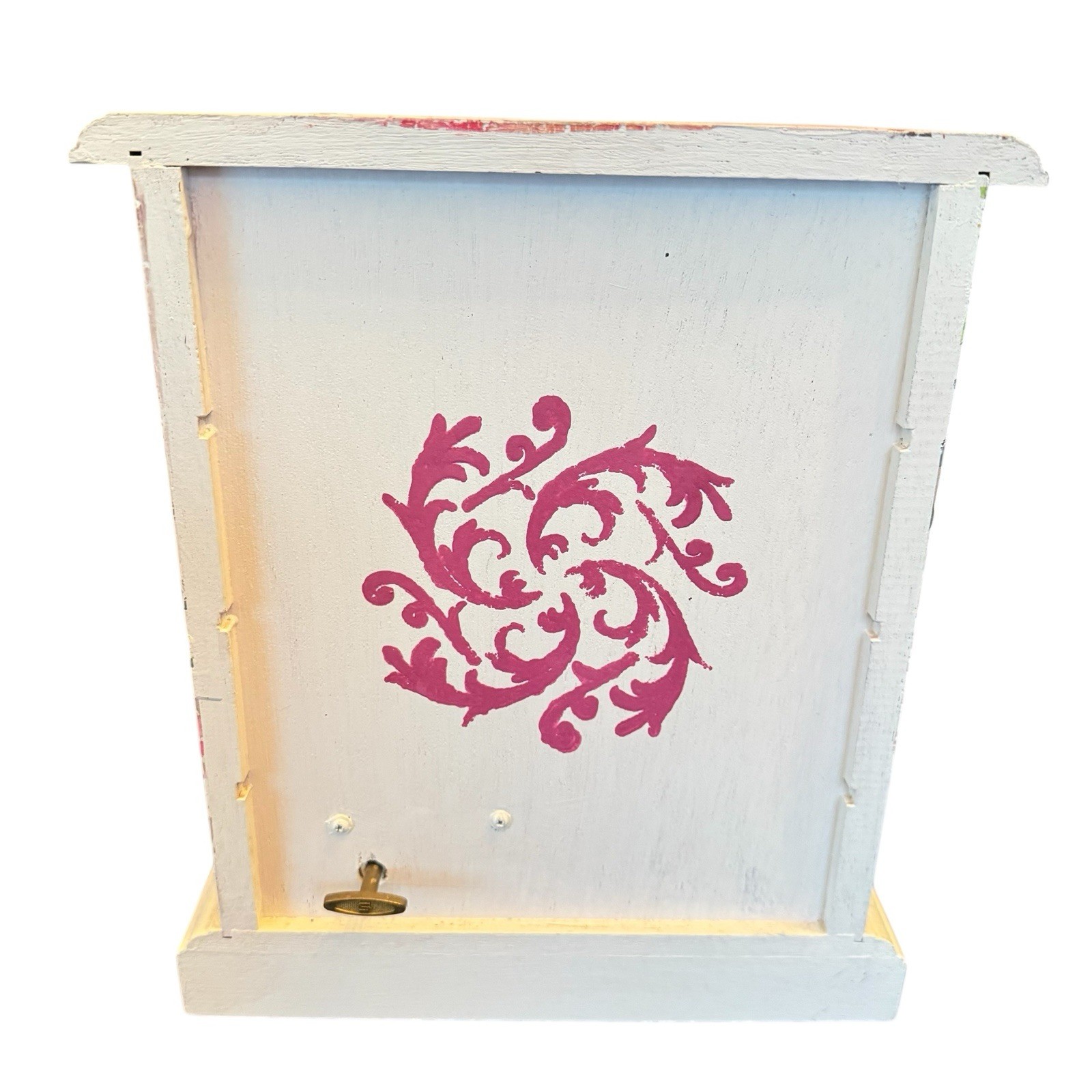 Vintage Musical Jewelry Box Wooden Hand Painted Floral Table Top Chest Organizer