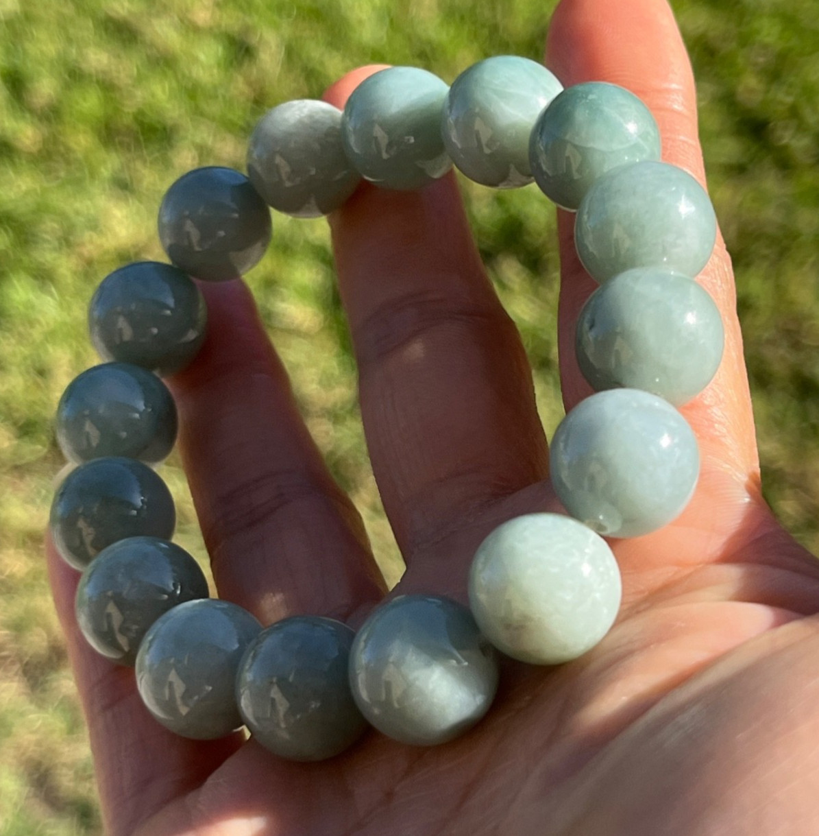 Natural Burmese Jadeite Jade Bead Bracelet 13.4mm-13.9mm Type A Untreated 69.5g)