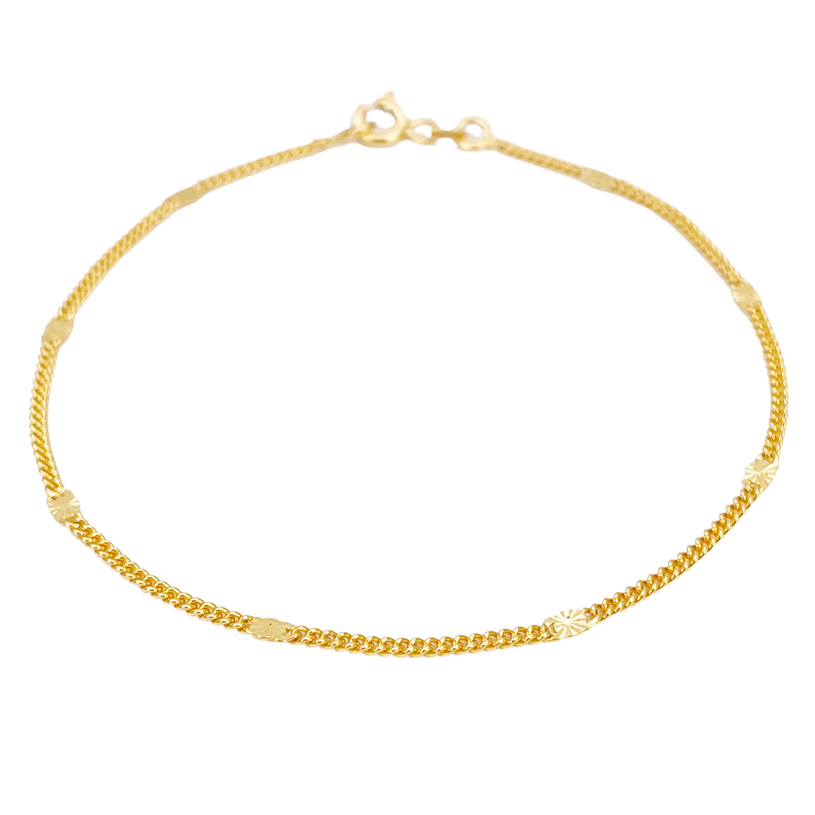 22ct Yellow Gold Curb Chain Bracelet with Diamond Cut Detail Links 7 Inches
