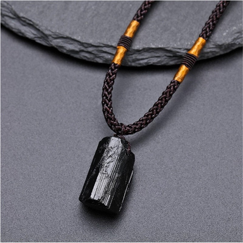 Natural Raw Black Tourmaline Stone Irregular Healing Crystal Pendant Necklace