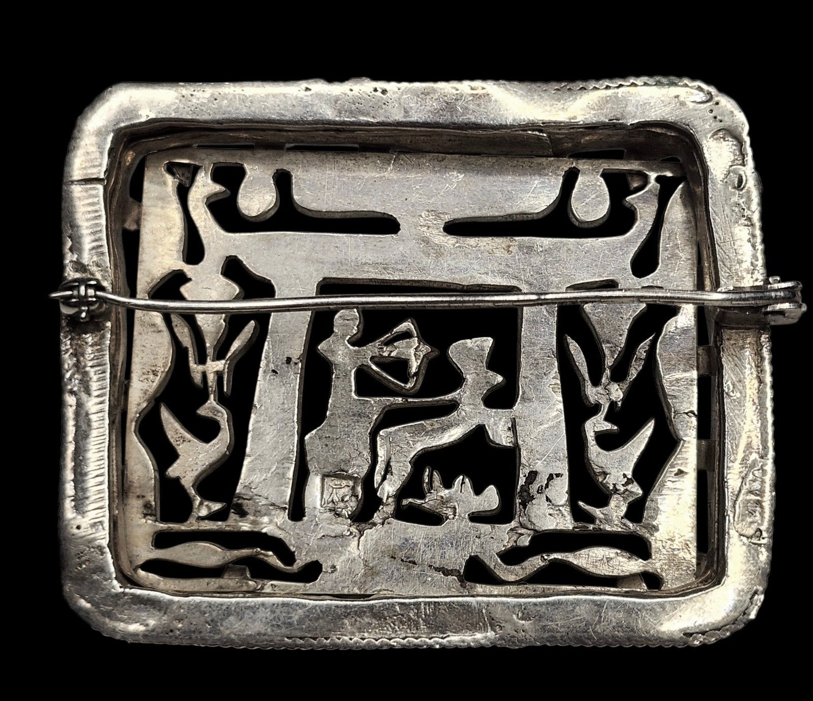 Art Deco Sterling Silver Egyptian Revival Brooch Chariot Vintage