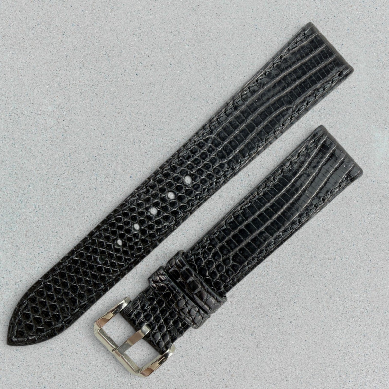 Genuine Black Glossy Lizard Leather Watch Band Strap 18mm Mens 316L Buckle