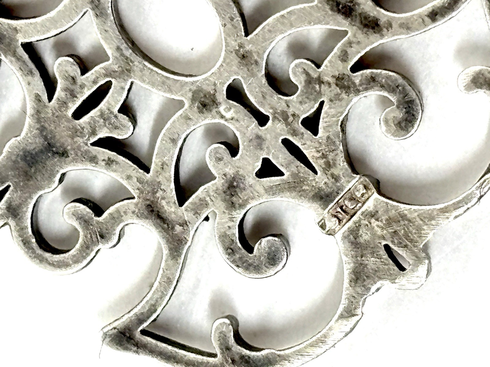 James Craig Sterling Silver Open Scrollwork Pendant Necklace Baroque Gothic Rev