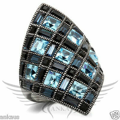 Square Top Grade Crystals Cocktail Ruthenium Fashion Ring 5 6 7 8 9 10 0W235 *