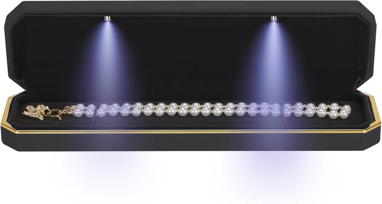 Chain Gift Box with LED Light, Velvet Jewelry Box Storage Case Organizer Holder