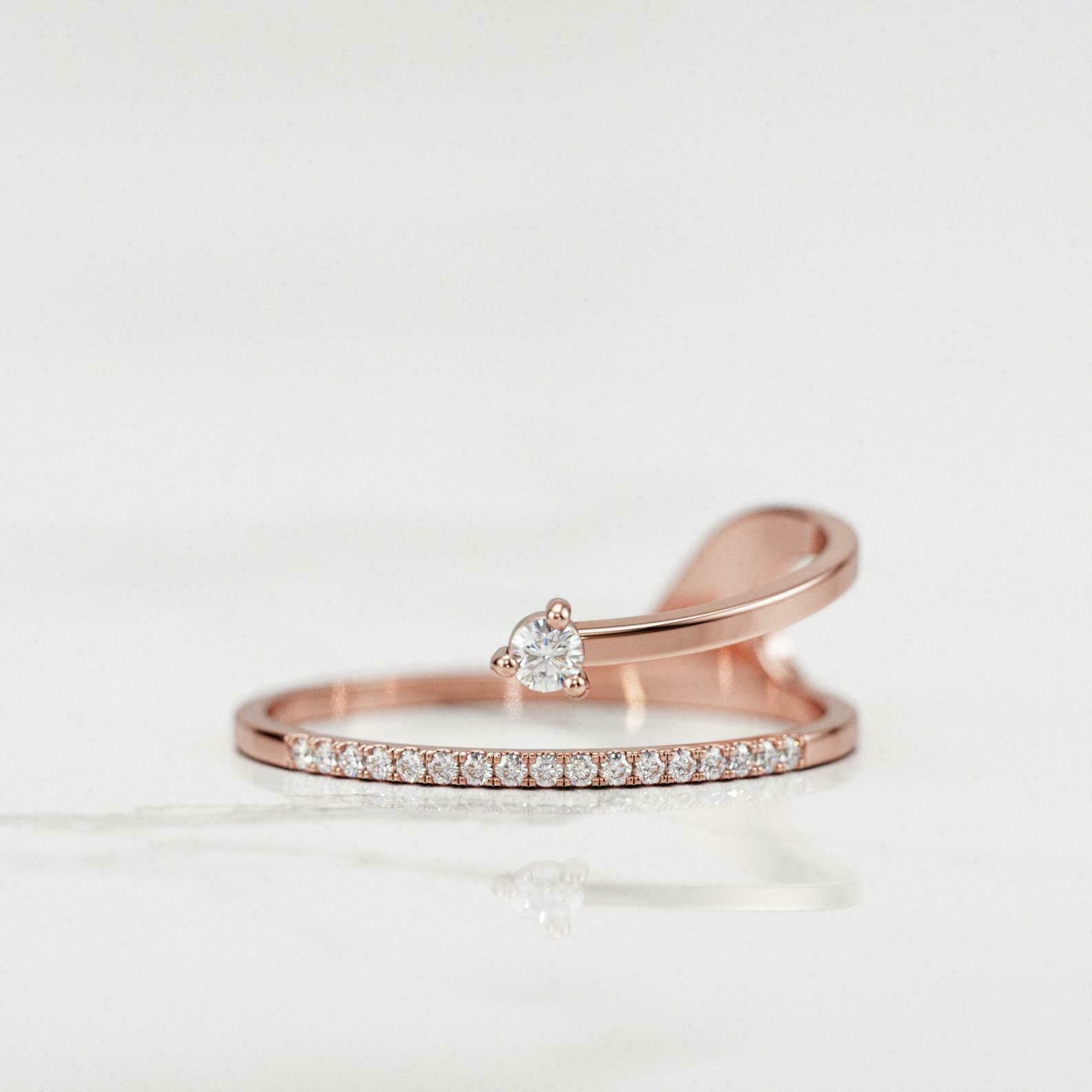 Stylish Arrow Open Engagement Ring 1.45ct Simulated Diamond 14k Rose Gold Plated
