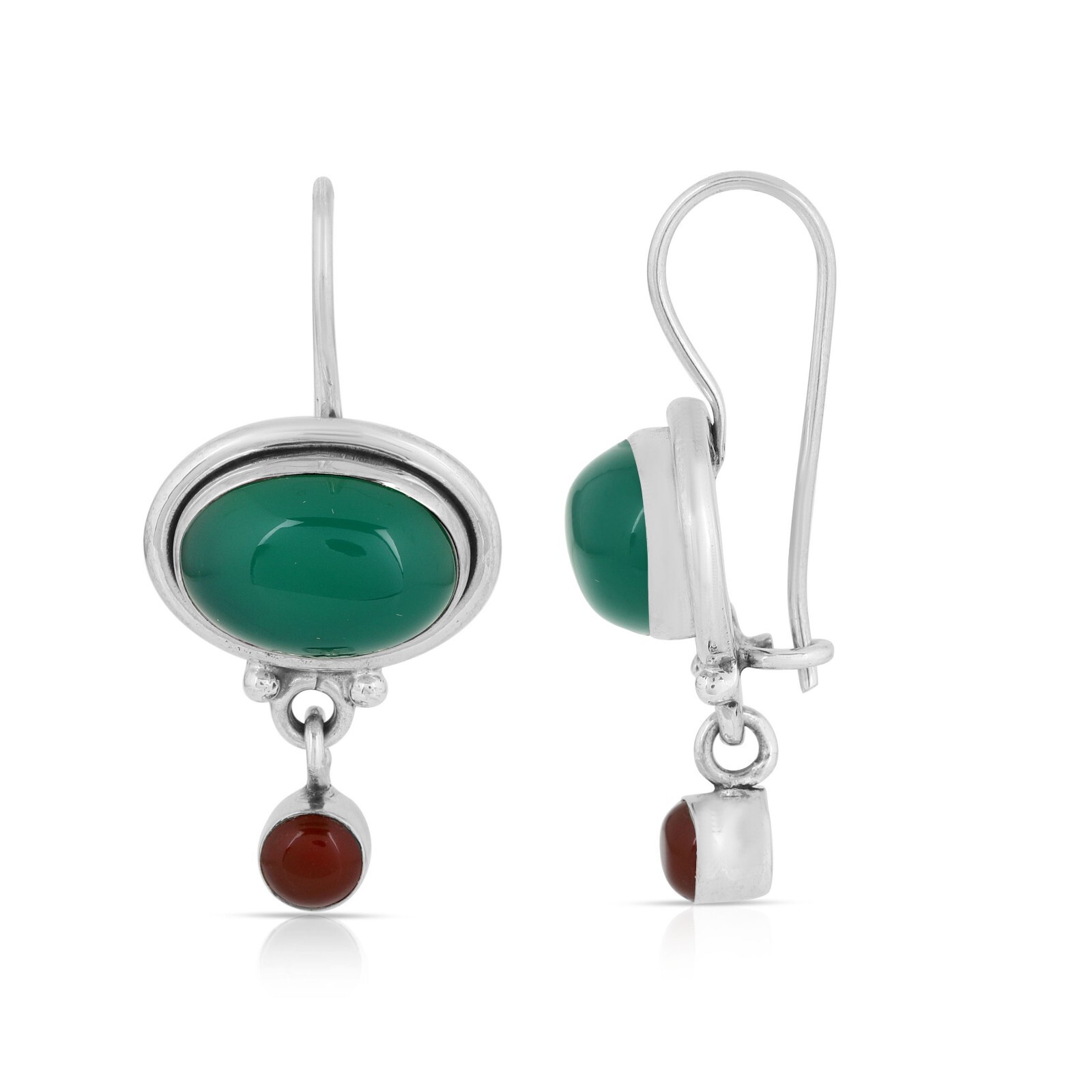925 Sterling Silver Handmade Earrings Natural Green Onyx Carnelian Stone Earring