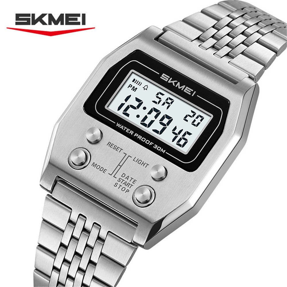 SKMEI Men Rectangle Watch Male Steel Wristwatch Boys Digital LED Display Watches