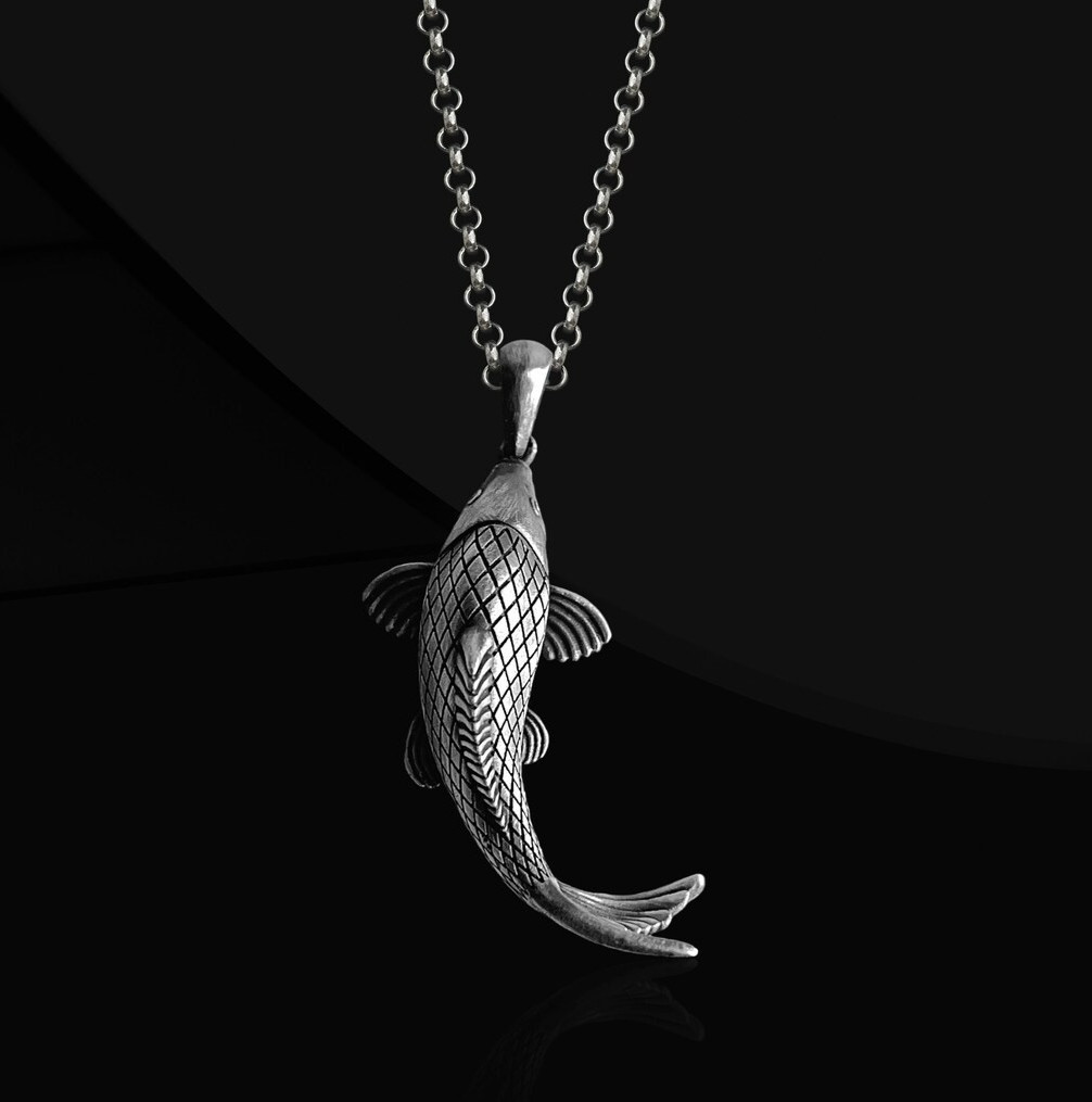 Japanese Koi Fish Necklace 925 Sterling Silver Pendant Necklace US Duty Free