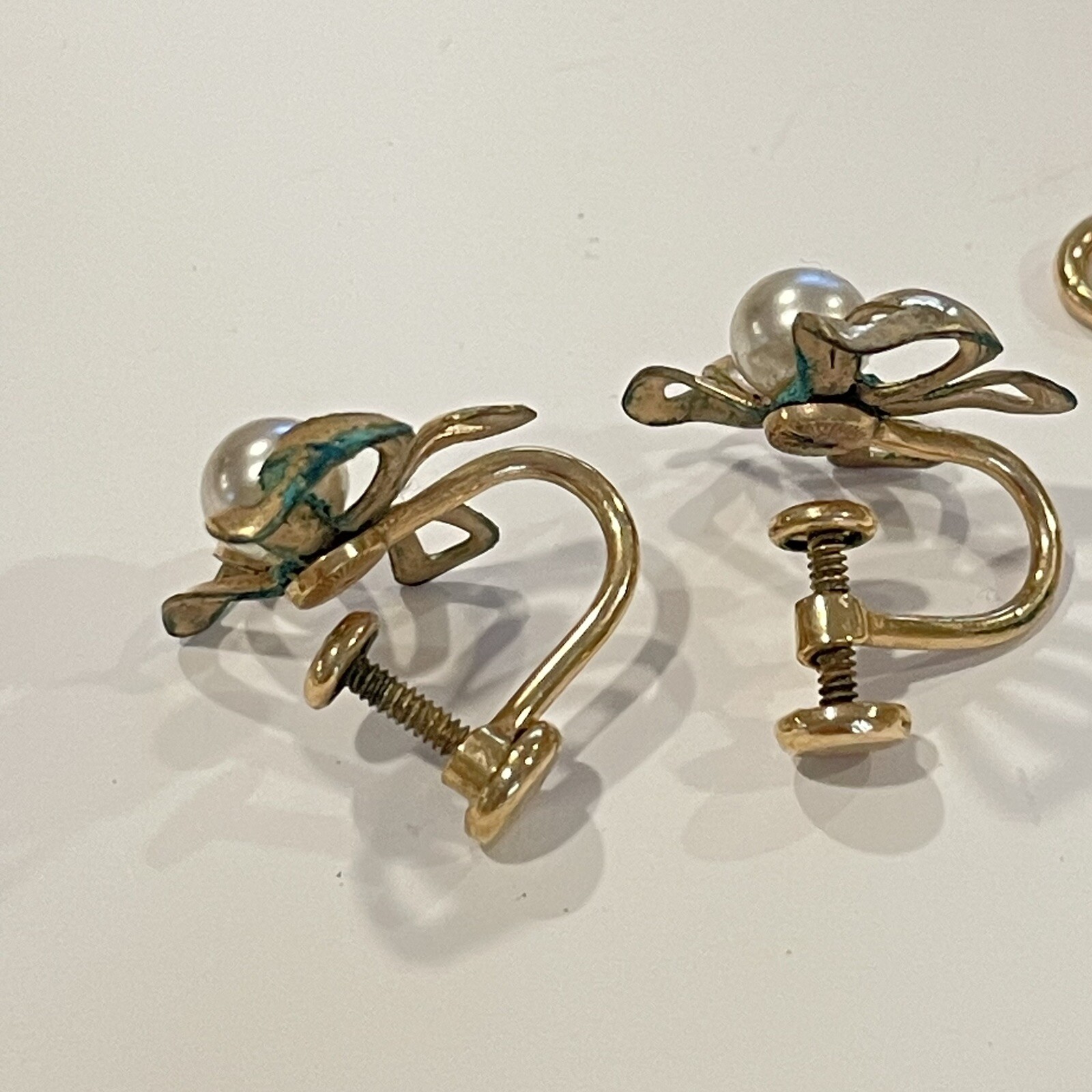 Vintage Van Dell 12k Gold Filled Bow Necklace And Earrings Set Pearls