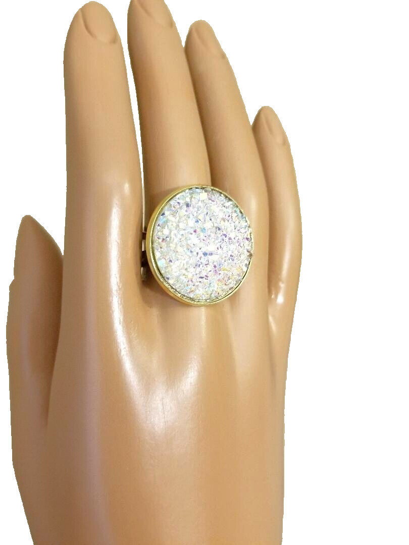 Druzy Ring with Bling Huge 25mm Resin Stone in 18K Gold-Plated Stainless-Steel