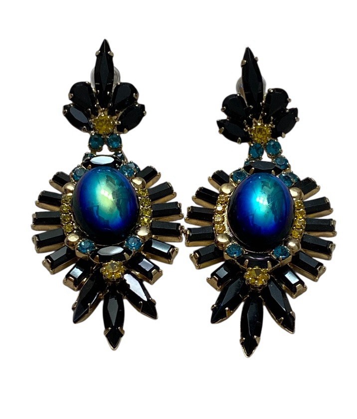 Elizabeth Cole Iridescent Hematite And Crystals Drop Earrings