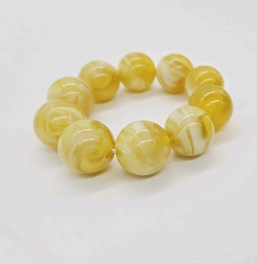 Golden Stretch Bracelet MARBLED Ball WIDE Runway 80’s Style Chunky Acrylic OSFM