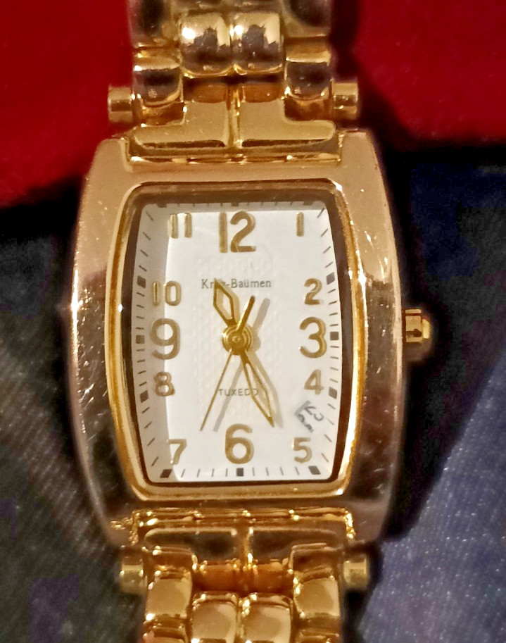 KRUG BAUMEN Tuxedo Ladies Gold Plated Quartz Watch-Working