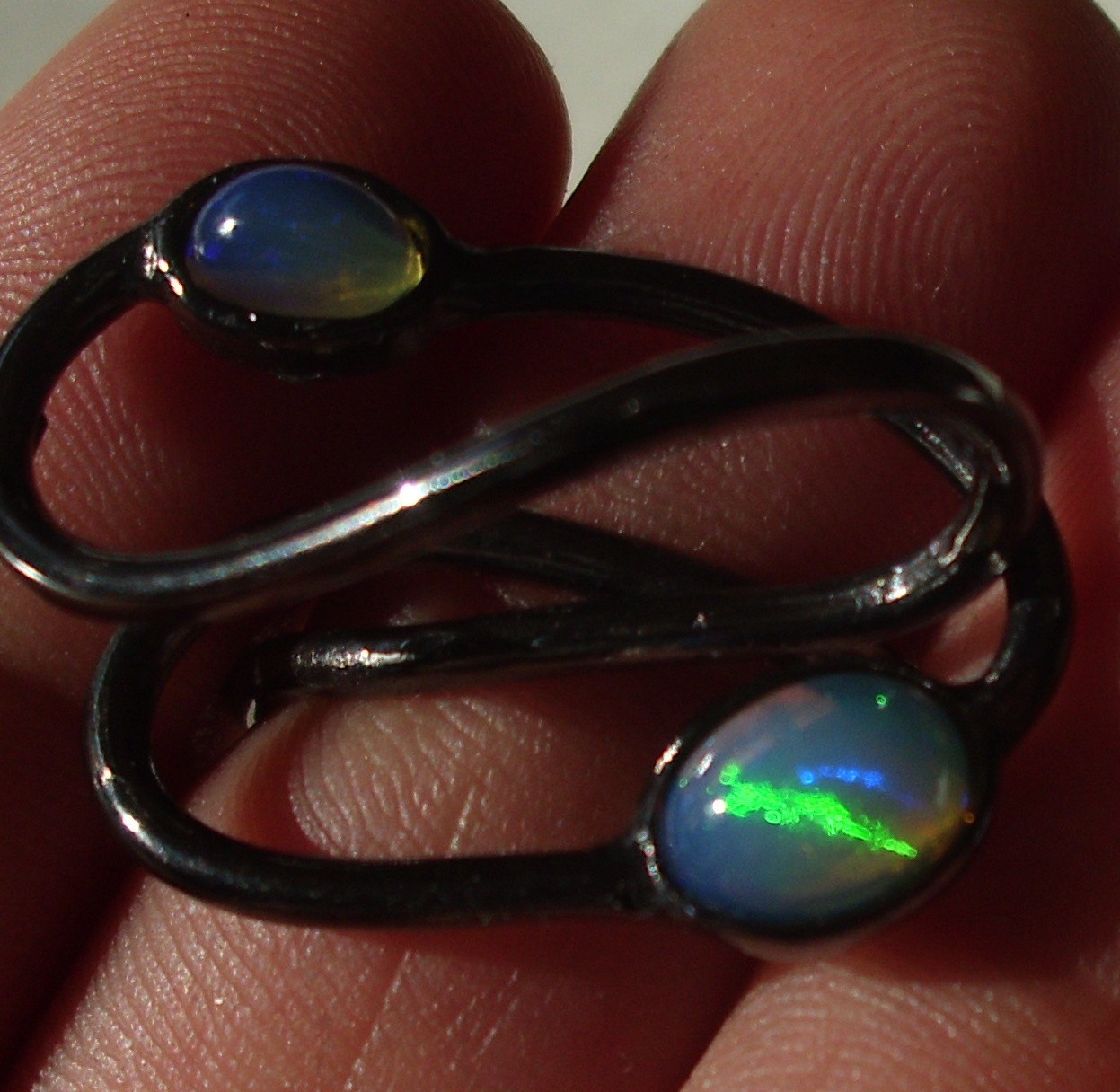 CeS Intertwined Fire Opal Ring from Mexico, Mexican Opal