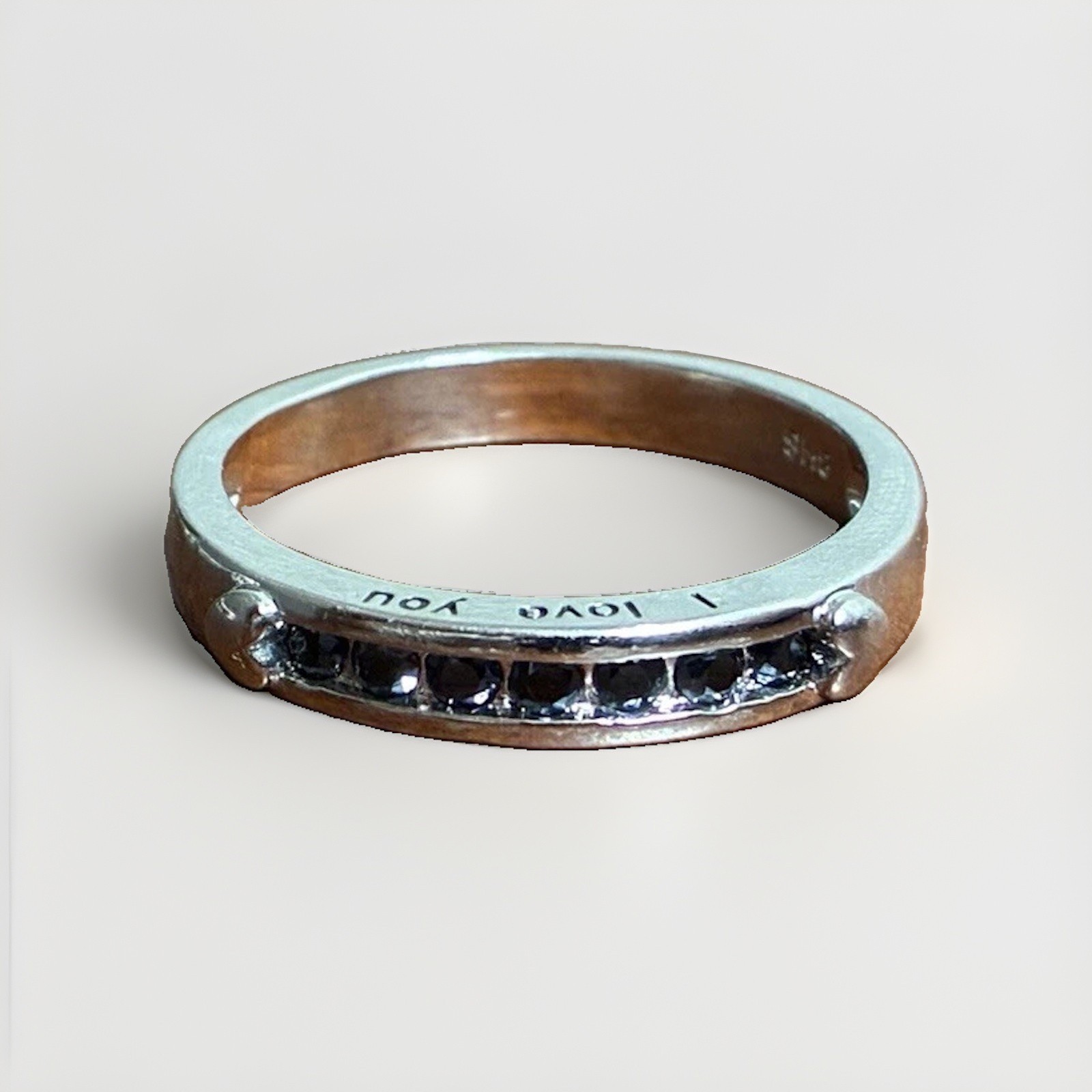 2pc Engraved Band Ring Set Black & Silver Metal Size 10 His and Her King