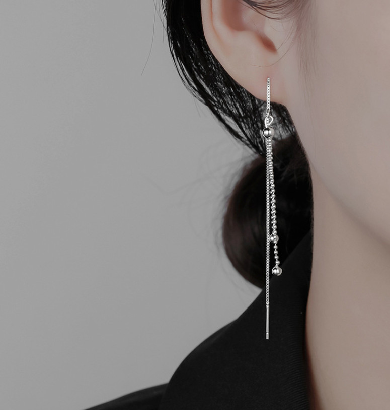 Sterling Silver Plated Tassel Threader Dangle Drop Earrings Bead Chain Gift I116