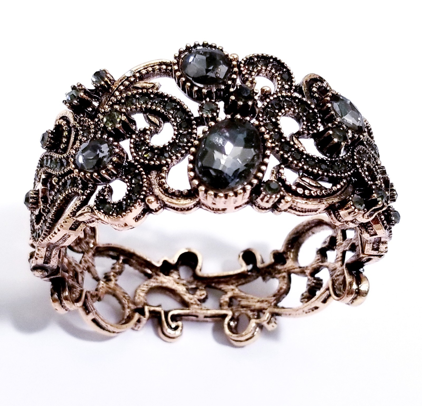 Rose Gold Rhinestone Bracelet Cuff Boho Statement Prom Crystal Jewelry Bangle