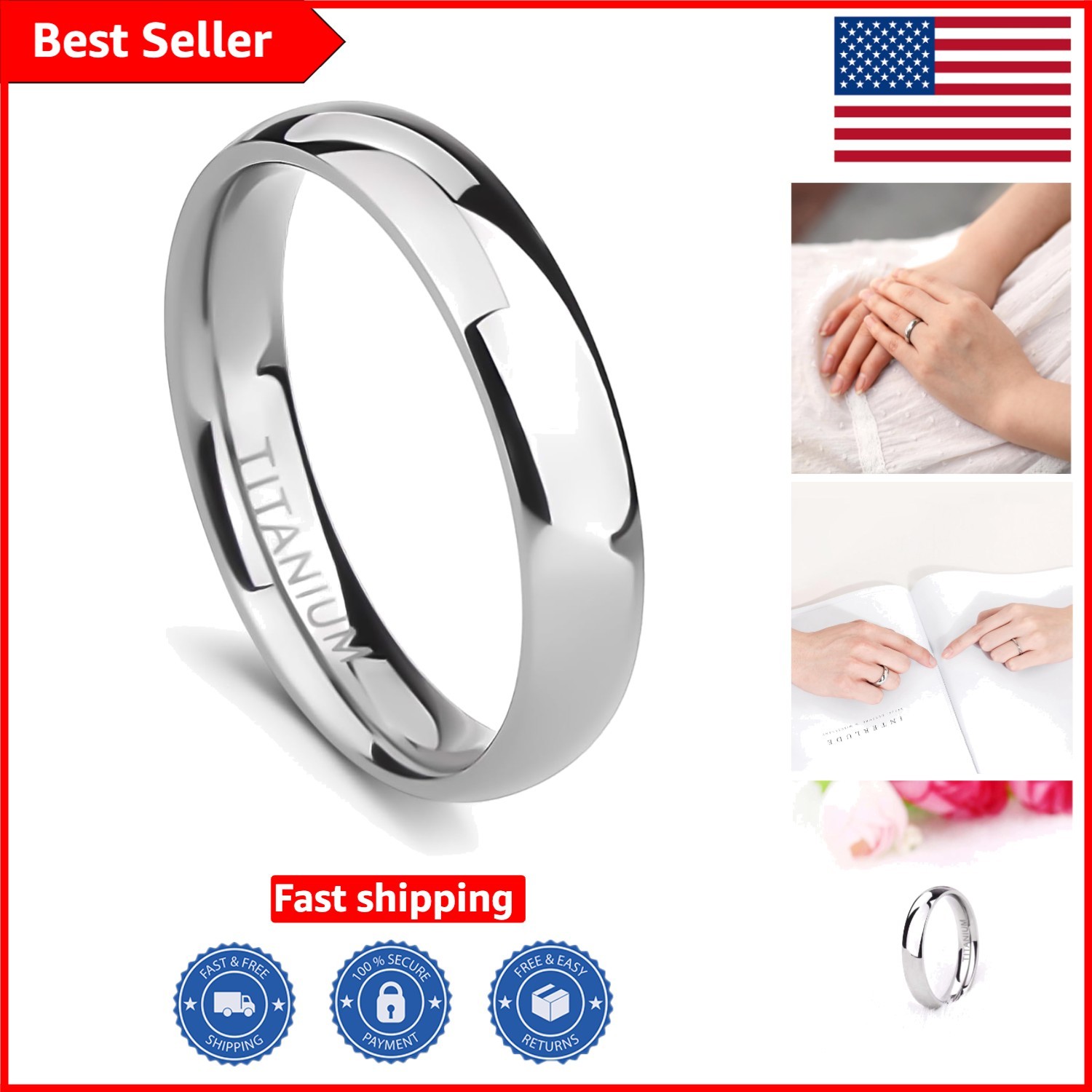 Genuine Titanium Classic Dome Ring – 2mm to 10mm Sizes Available, Timeless Style