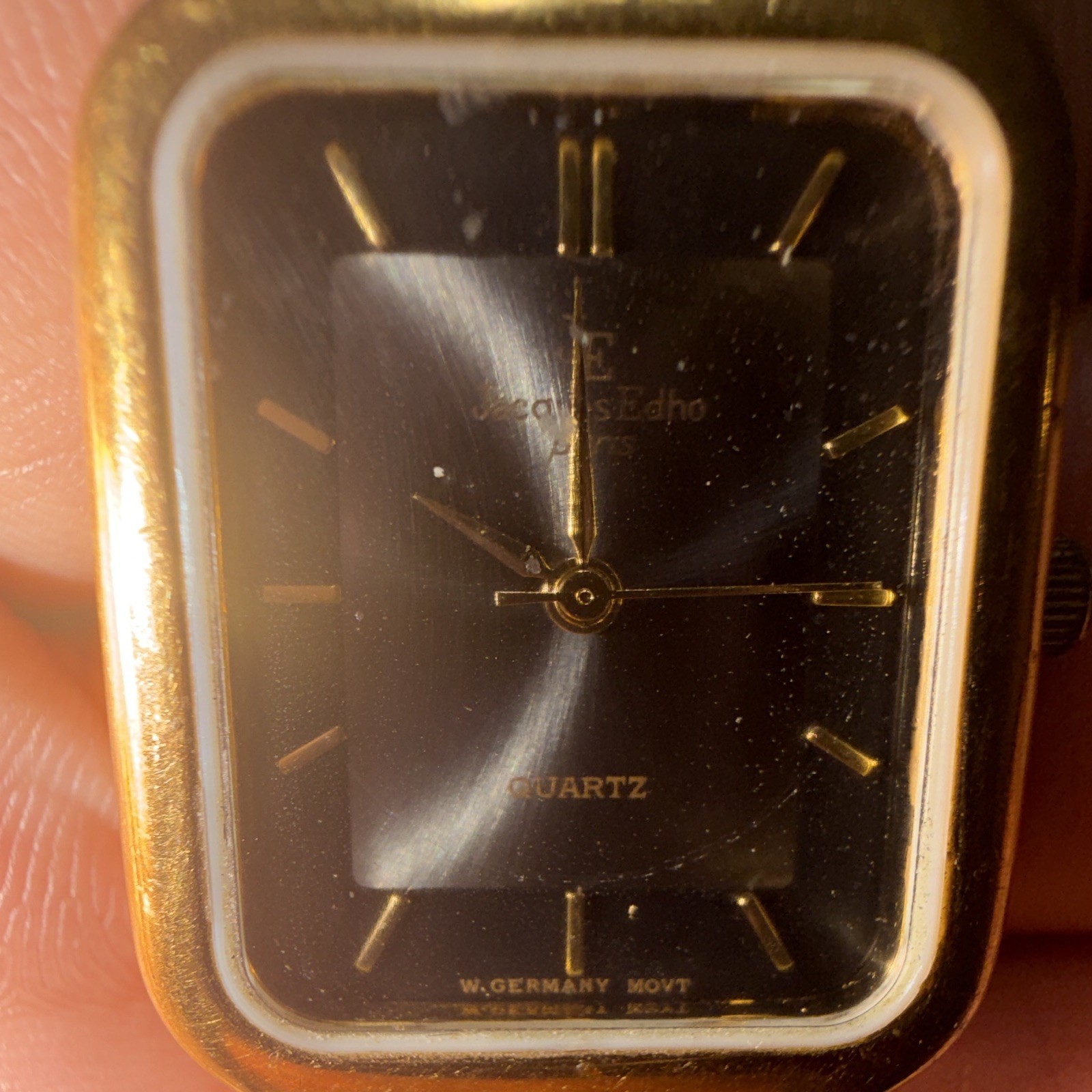 Jacques Edho Women’s Quartz Rectangular Black Sunburst Dial Gold Plated Bracelet