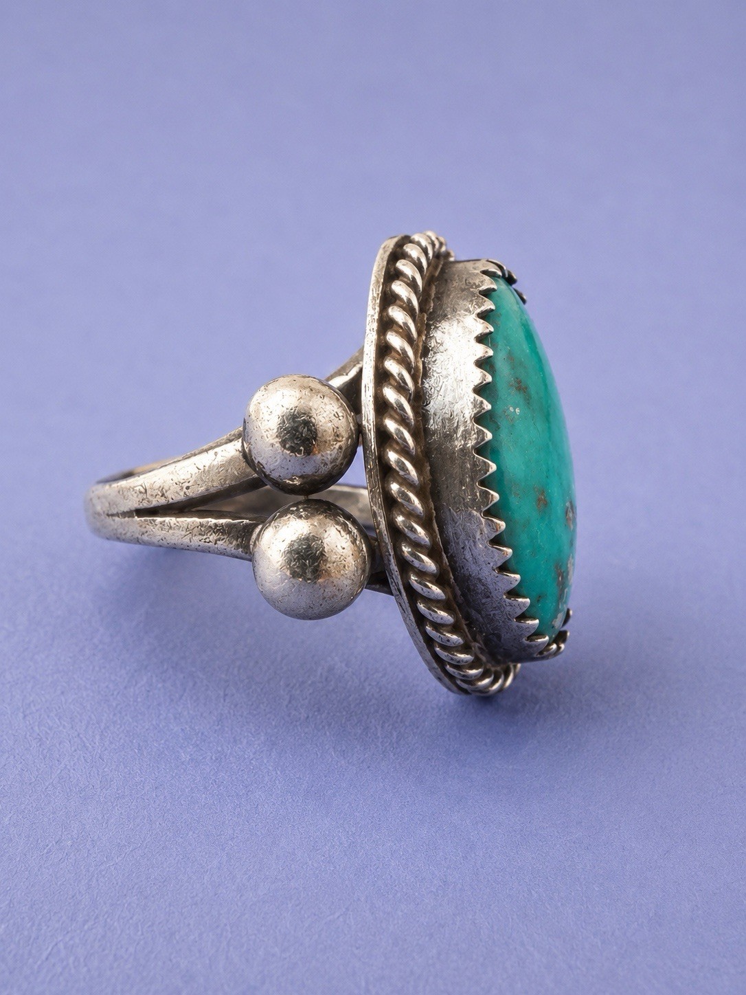 Antique 1920s Navajo .925 Sterling Silver Natural Turquoise Native American Ring