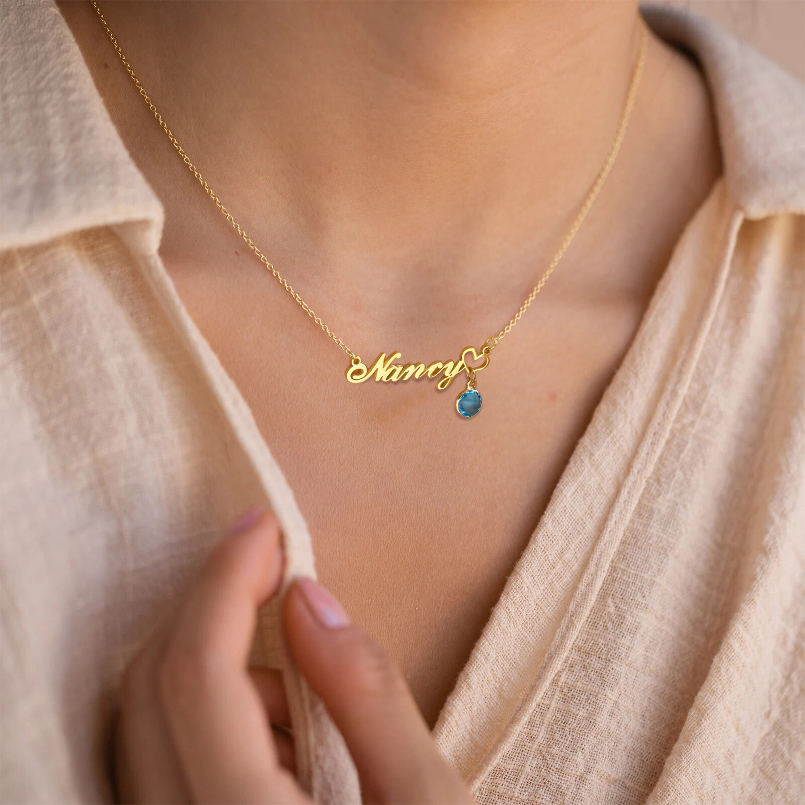 Vnox Personalized Name Necklace Custom Birthstone Pendant Stainless Steel Chain