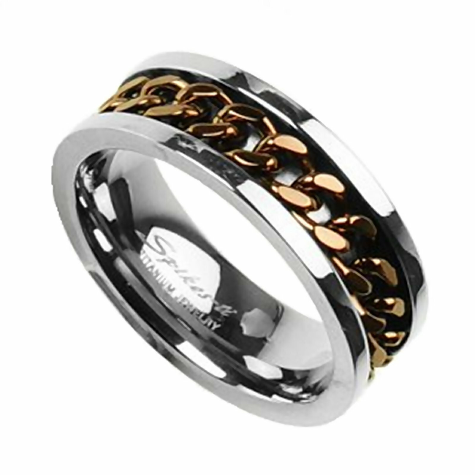 Titanium Bronze Color Chain Spinner Ring Mens Fidget Band Sizes 9-14