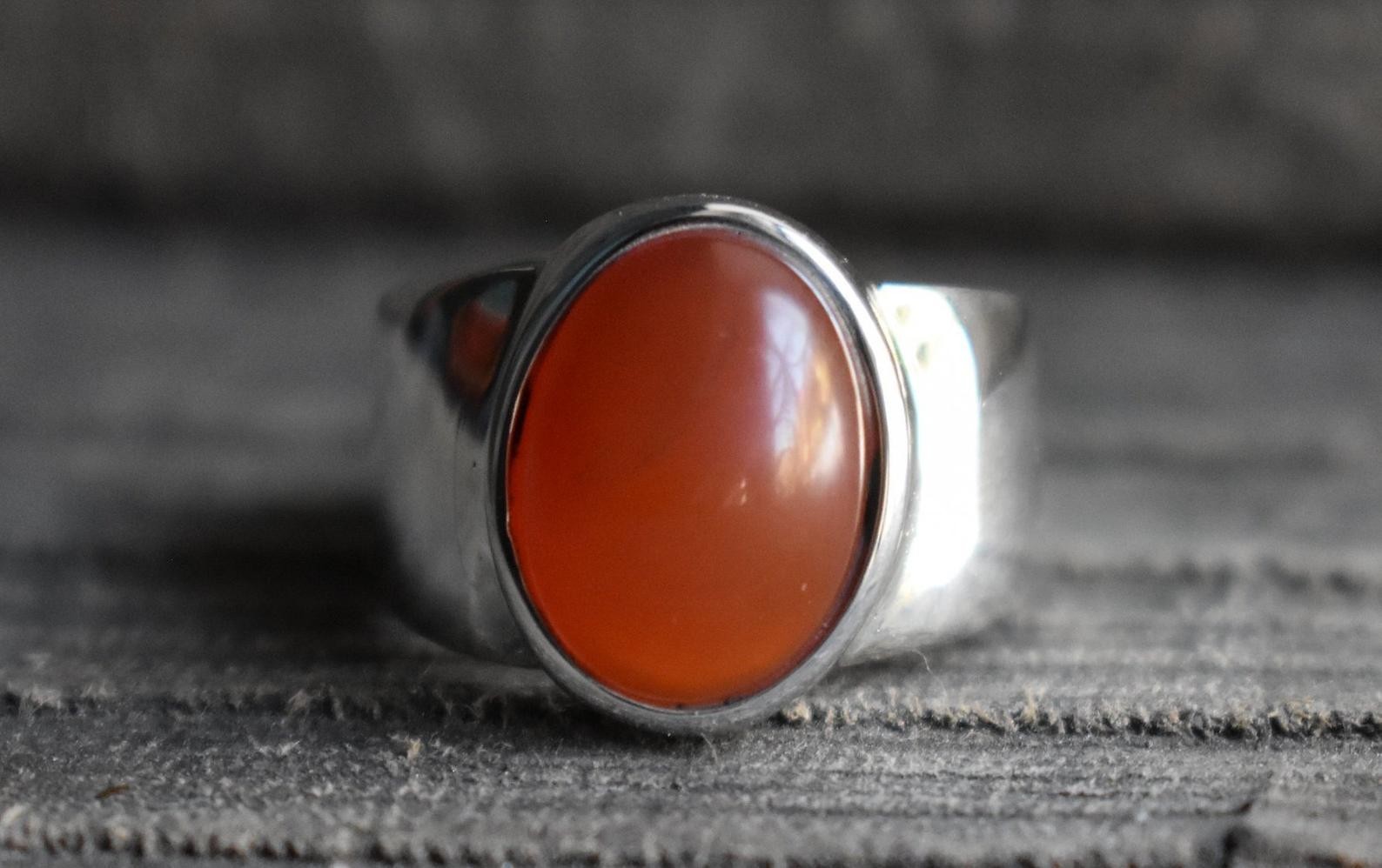 Solid 925 Sterling Silver Natural Red Carnelian Gemstone Men’s Unisex Band Ring
