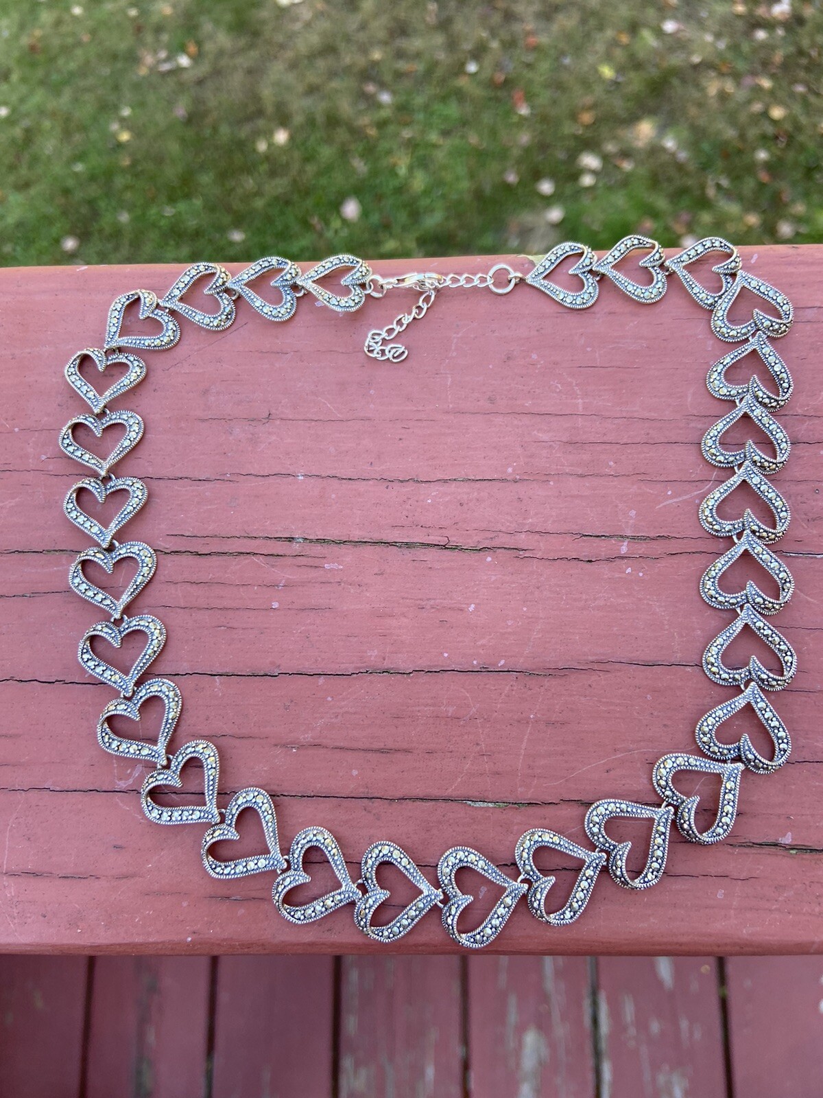 Vtg 925A Sterling Silver Heart Link Necklace. 17” With 2” Extender, 30g.